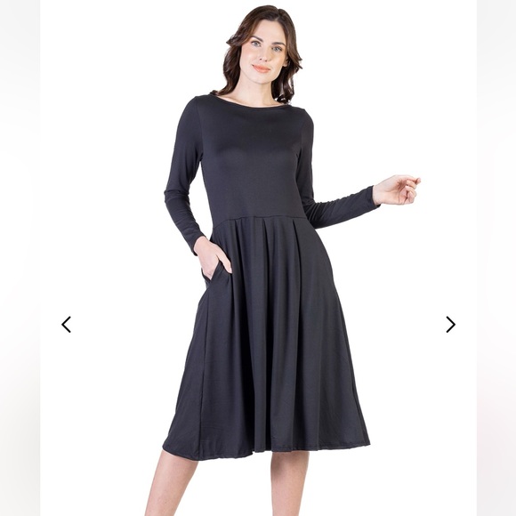 24/7 Comfort Apparel Dresses & Skirts - New! 24/7 Midi Length Fit n Flare Pocket Dress